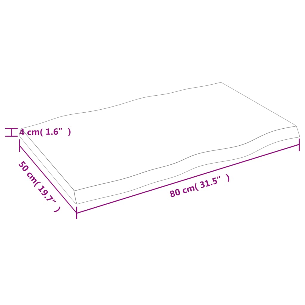 vidaXL Plateau de table 80x50x(2-4) cm bois massif traité avec bord naturel