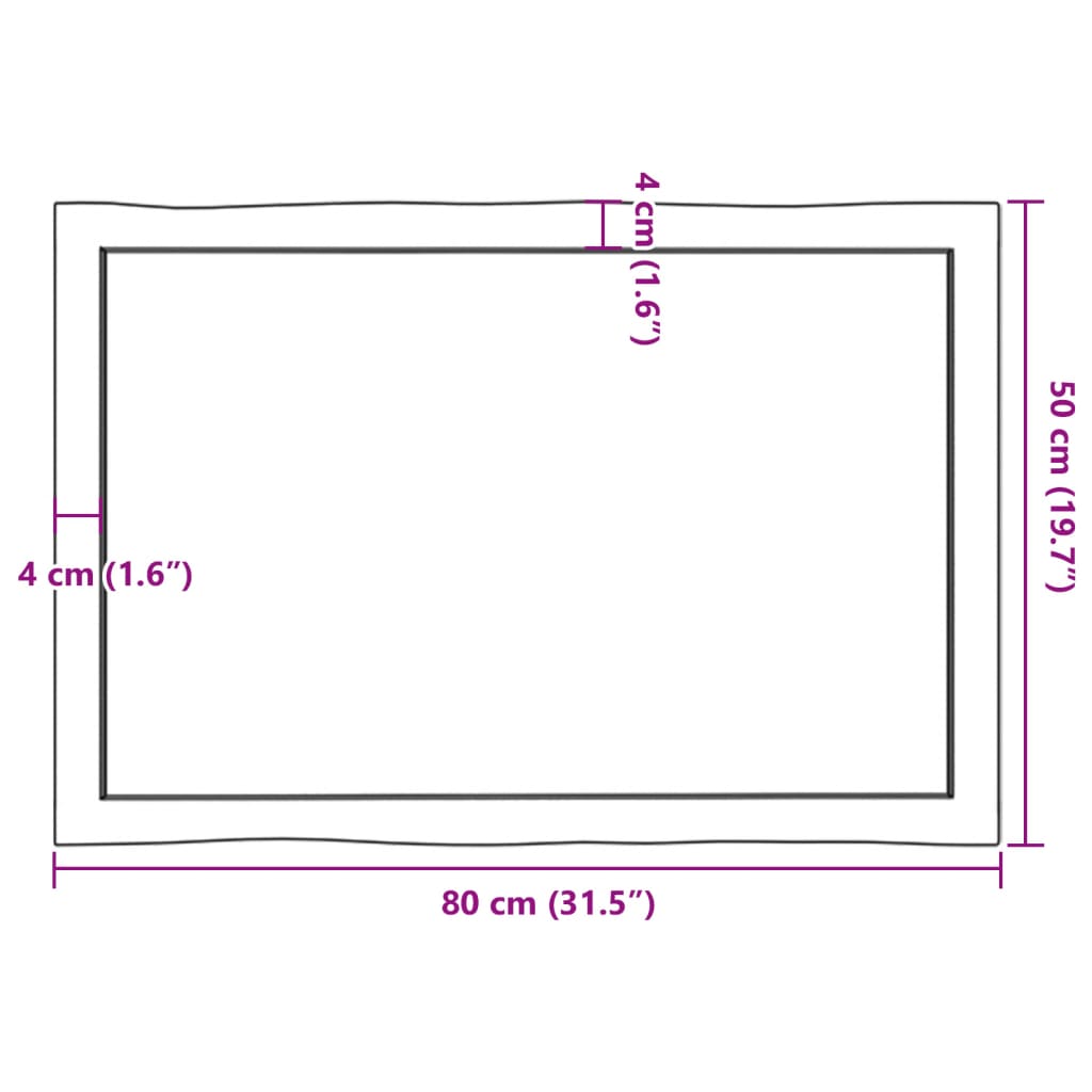 vidaXL Plateau de table 80x50x(2-6) cm Bois massif traité Bords naturels