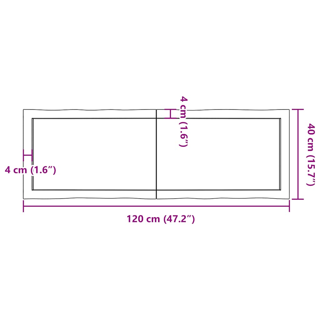 vidaXL Plateau de table 120x40x(2-4) cm bois massif traité avec bord naturel