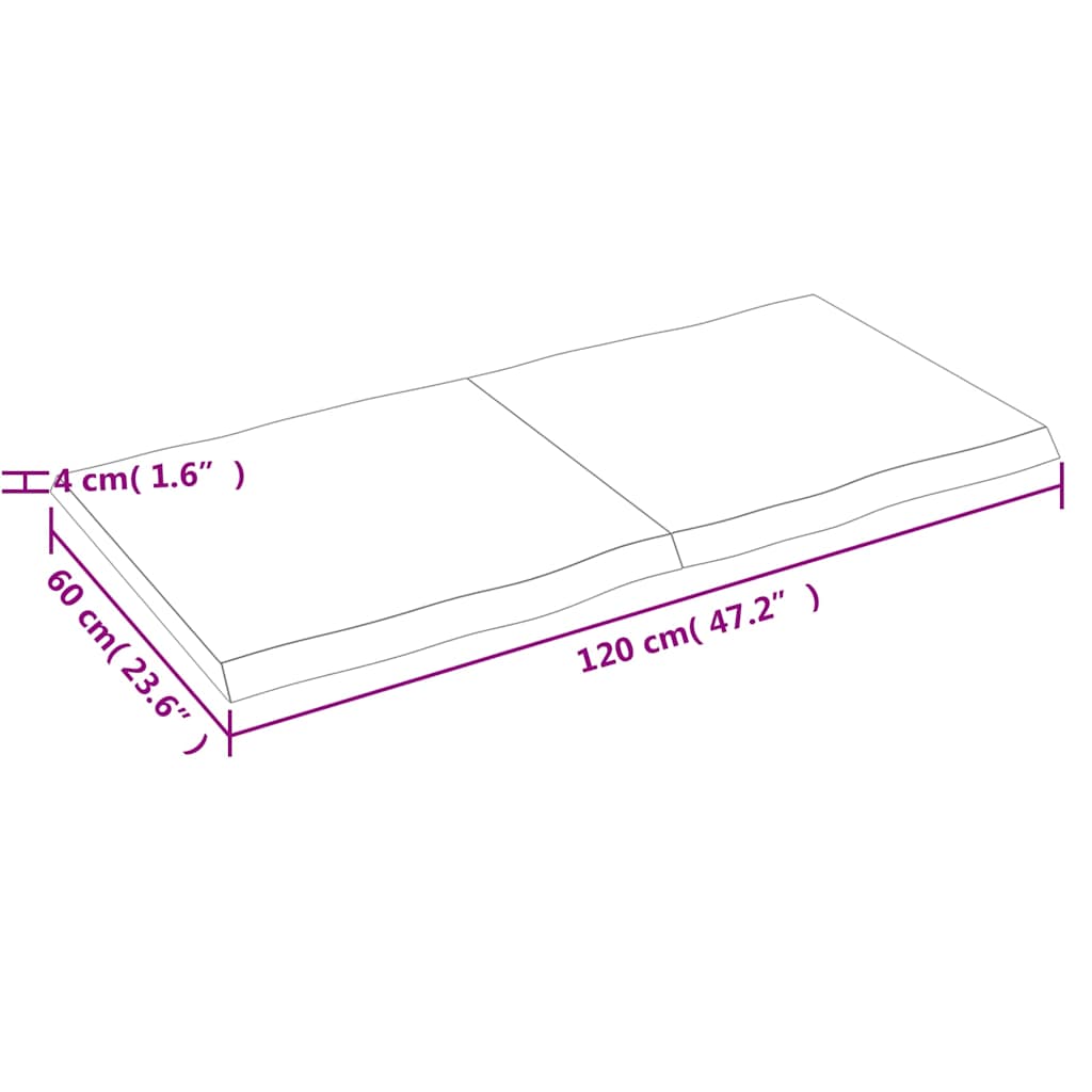 vidaXL Plateau de table 120x60x(2-4) cm Bois massif Traité Bords naturels