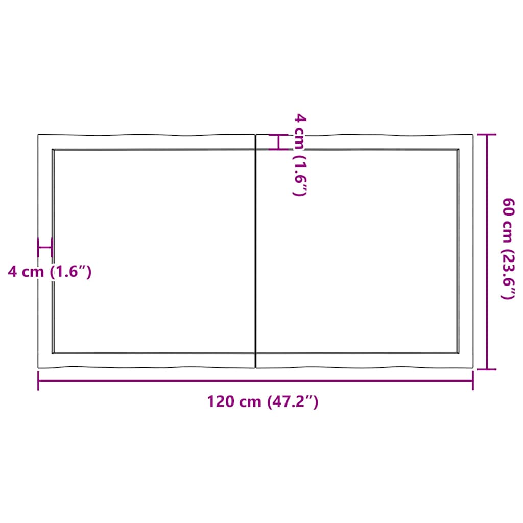 vidaXL Plateau de table 120x60x(2-4) cm Bois massif Traité Bords naturels