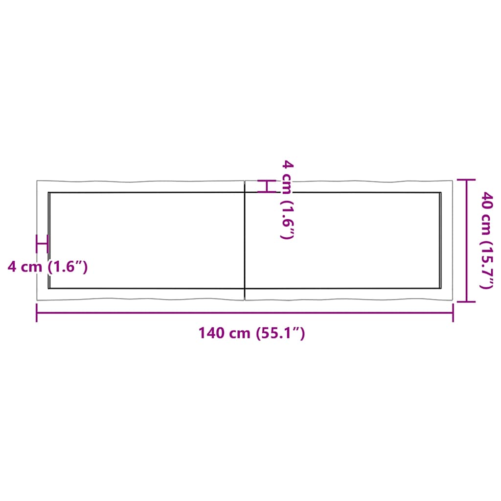 vidaXL Tischplatte 140x40x(2-6) cm Massivholz Behandelt Baumkante