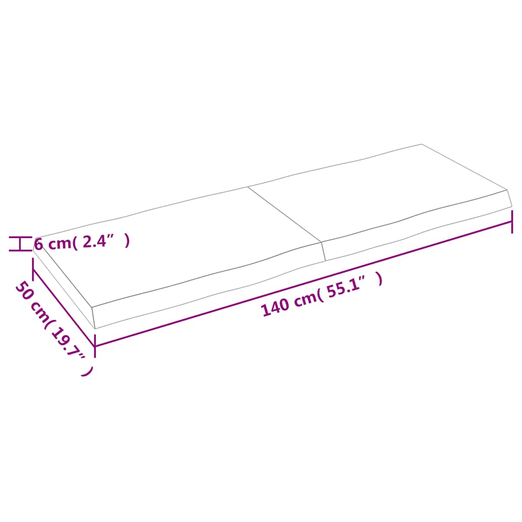 vidaXL Tischplatte 140x50x(2-6) cm Massivholz Behandelt Baumkante