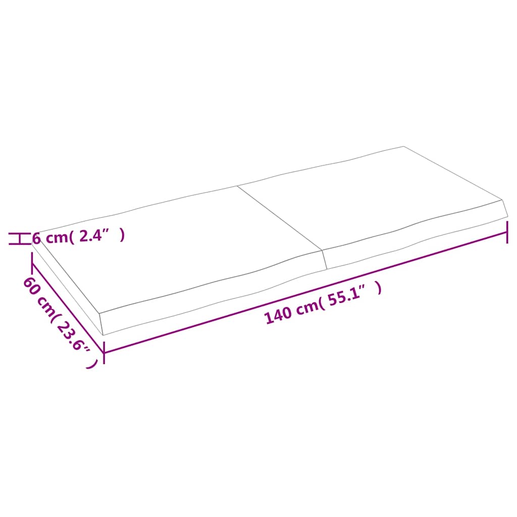 vidaXL Tischplatte 140x60x(2-6) cm Massivholz Behandelt Baumkante