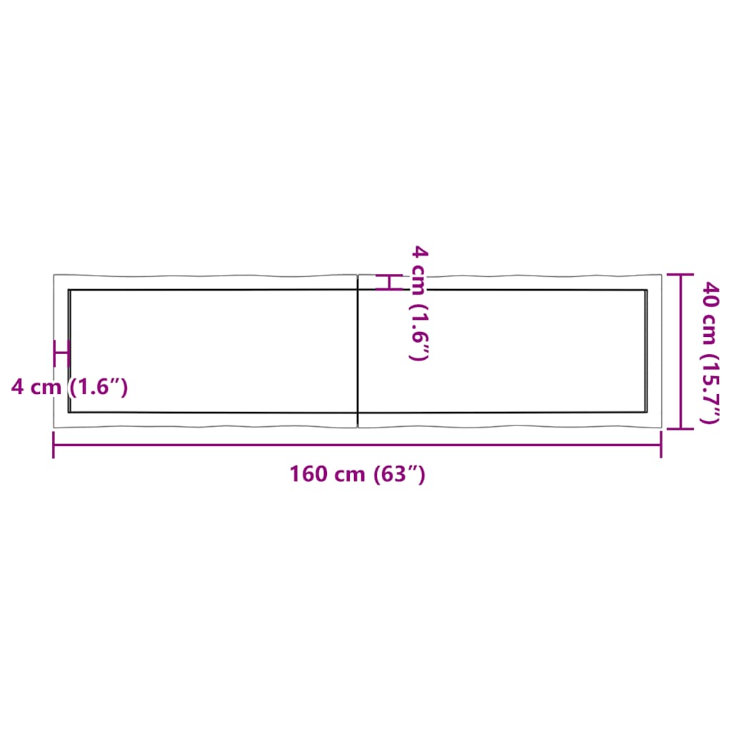 vidaXL Tischplatte 160x40x(2-4) cm Massivholz Behandelt Baumkante