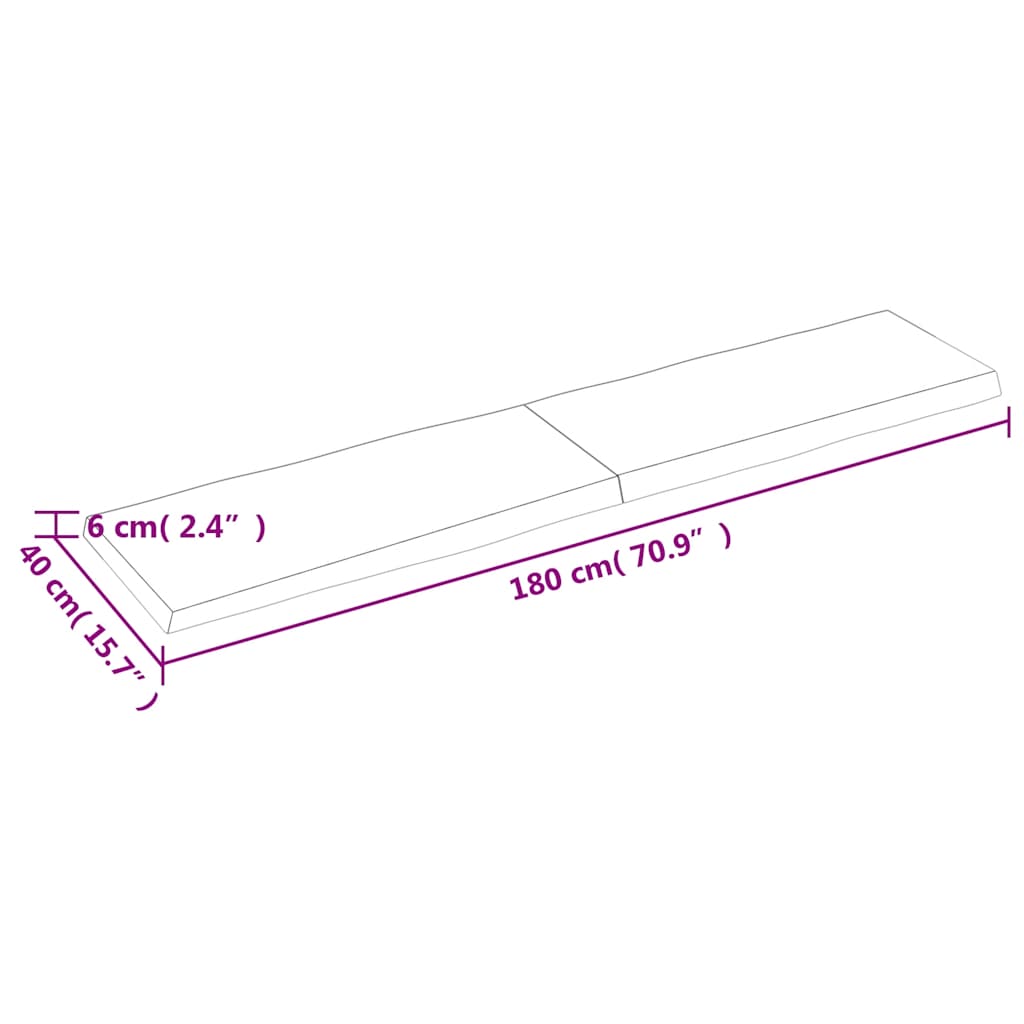 vidaXL Tischplatte 180x40x(2-6) cm Massivholz Behandelt Baumkante