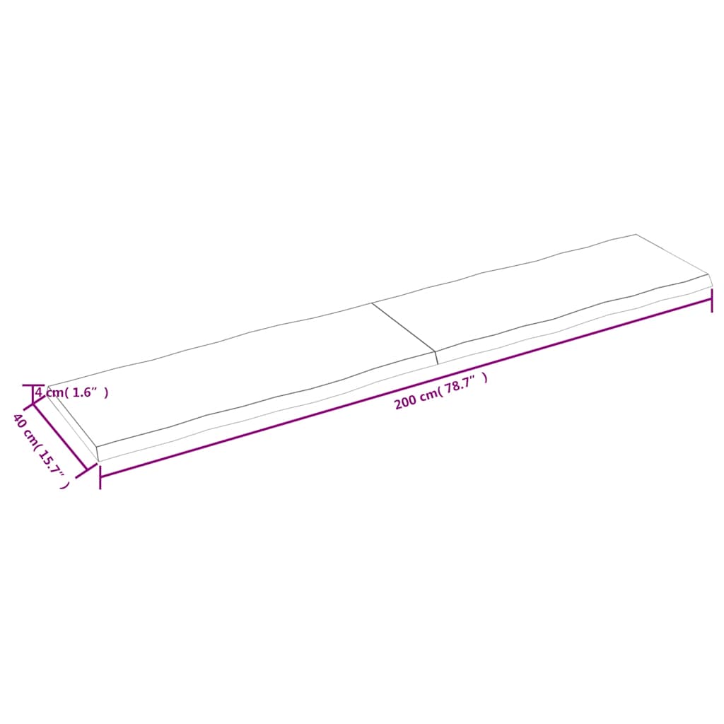 vidaXL Tischplatte 200x40x(2-4) cm Massivholz Behandelt Baumkante