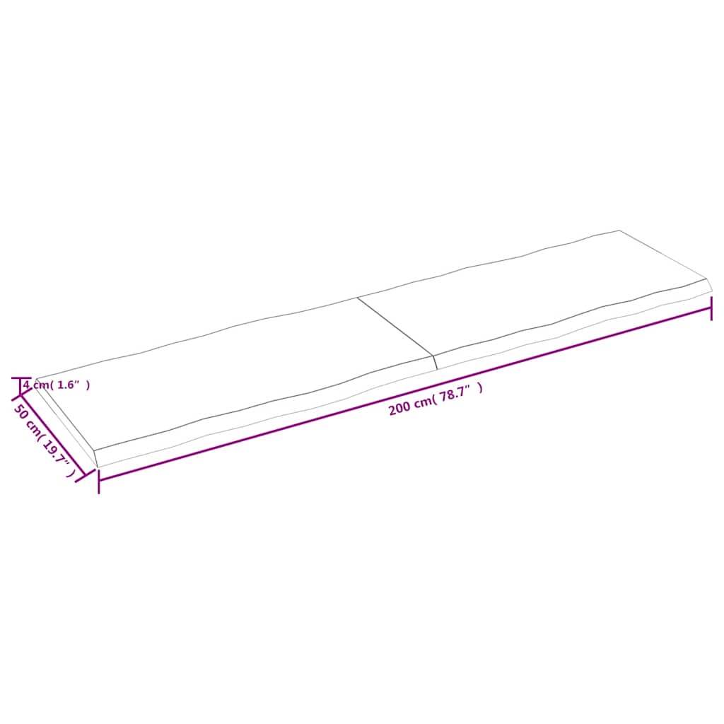 vidaXL Tischplatte 200x50x(2-4) cm Massivholz Behandelt Baumkante