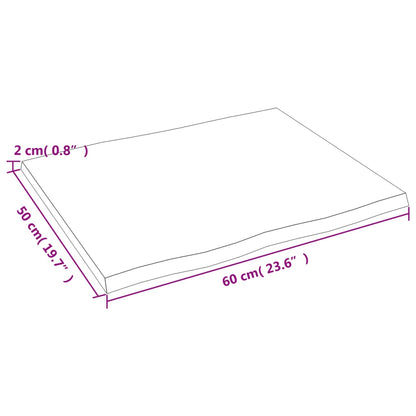 vidaXL Plateau de table 60x50x2 cm en chêne massif traité, bord naturel