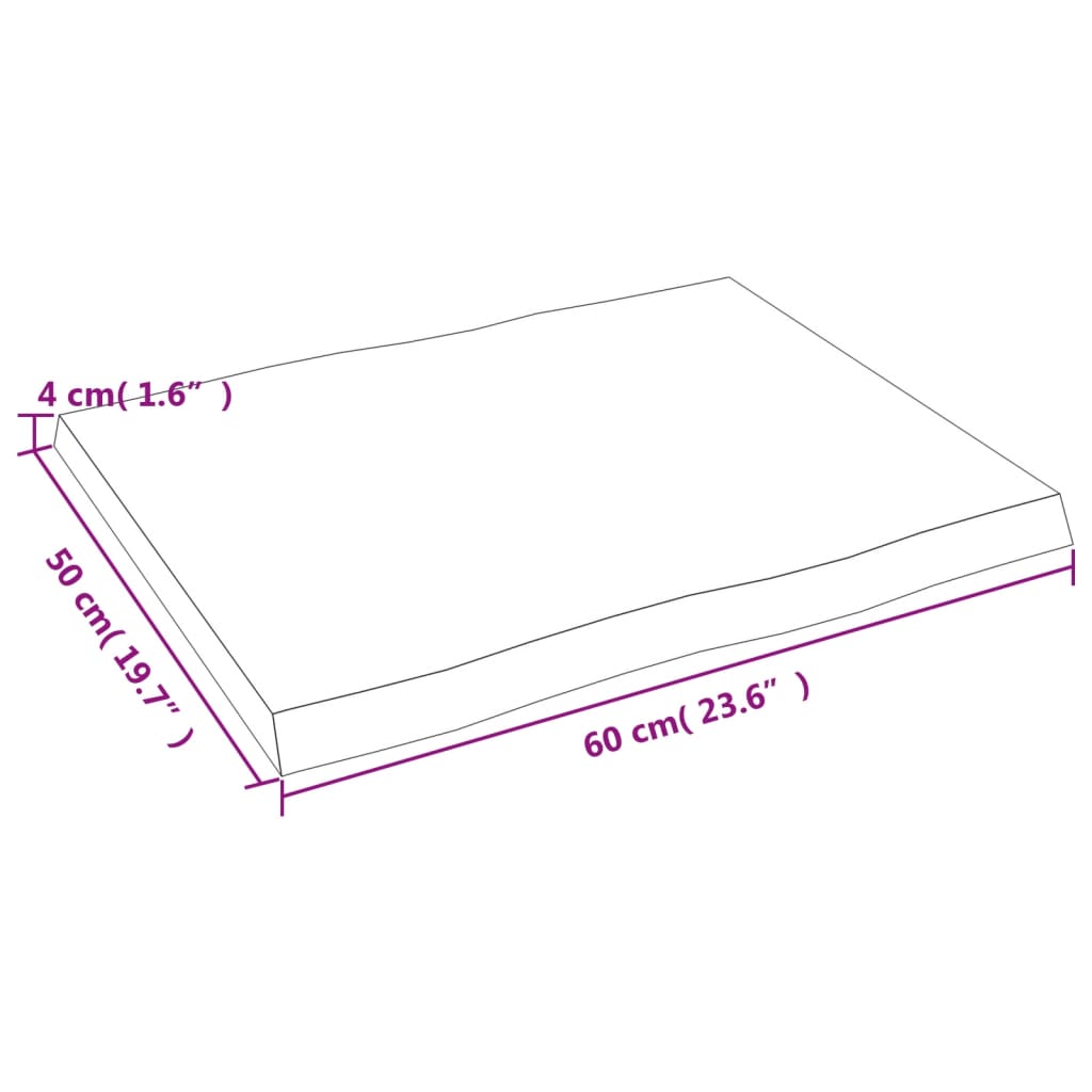 vidaXL Plateau de table 60x50x(2-4) cm Bois massif traité Bords naturels