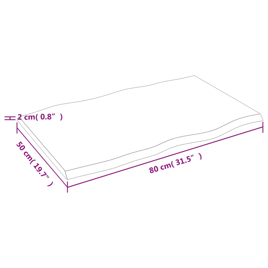 vidaXL Plateau de table 80x50x2 cm en chêne massif traité avec bord naturel