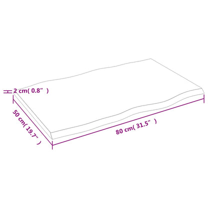 vidaXL Plateau de table 80x50x2 cm en chêne massif traité avec bord naturel