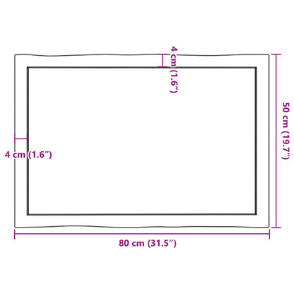 vidaXL Plateau de table 80x50x(2-4) cm bois massif traité avec bord naturel