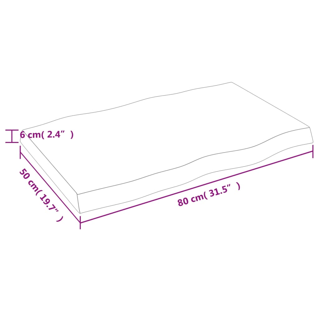 vidaXL Plateau de table 80x50x(2-6) cm Bois massif traité Bords naturels