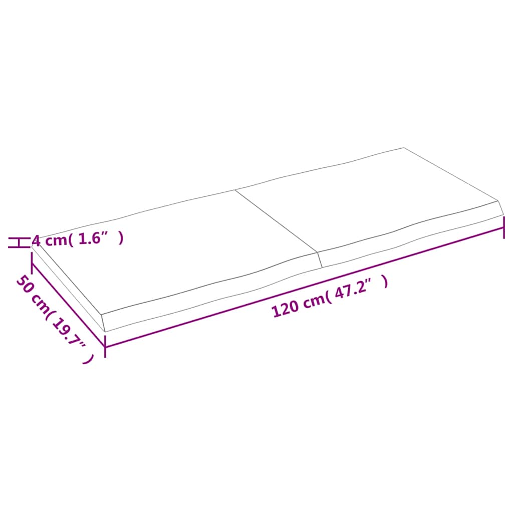 vidaXL Tischplatte 120x50x(2-4) cm Massivholz Behandelt Baumkante