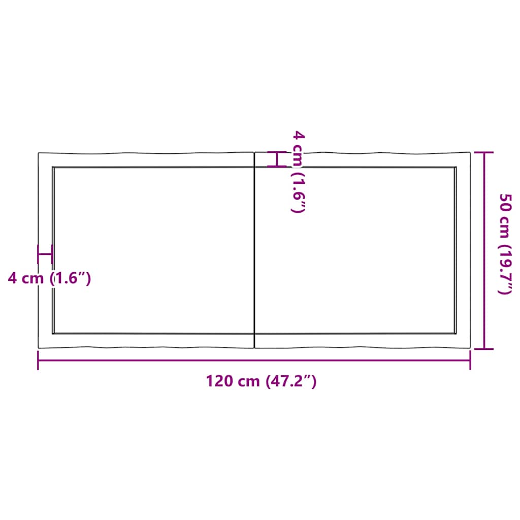 vidaXL Tischplatte 120x50x(2-6) cm Massivholz Behandelt Baumkante