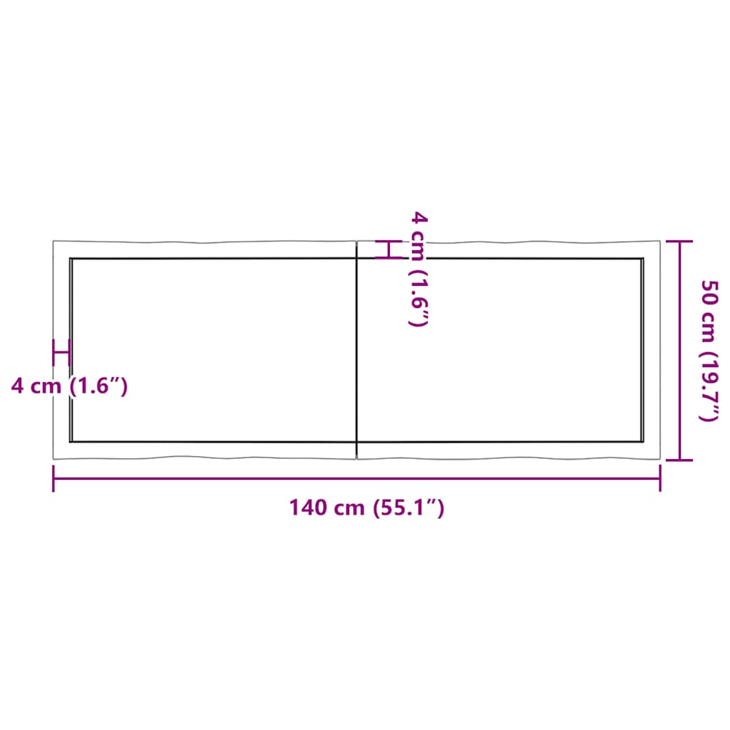 vidaXL Tischplatte 140x50x(2-4) cm Massivholz Behandelt Baumkante
