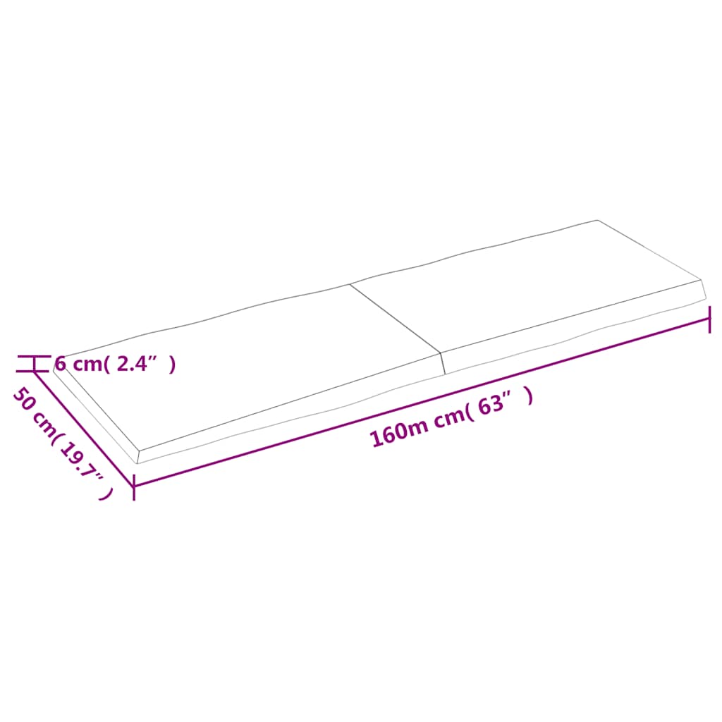 vidaXL Tischplatte 160x50x(2-6) cm Massivholz Behandelt Baumkante