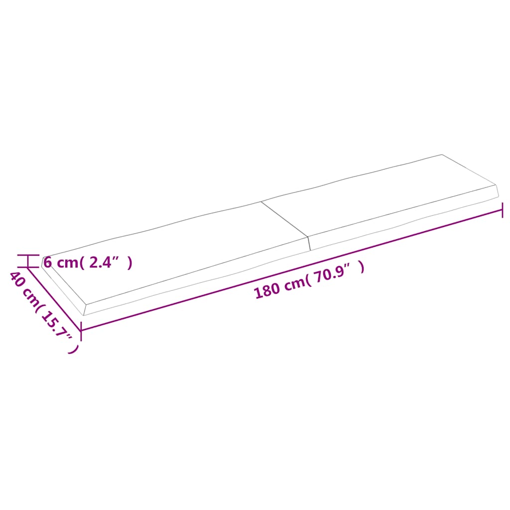 vidaXL Tischplatte 180x40x(2-6) cm Massivholz Behandelt Baumkante