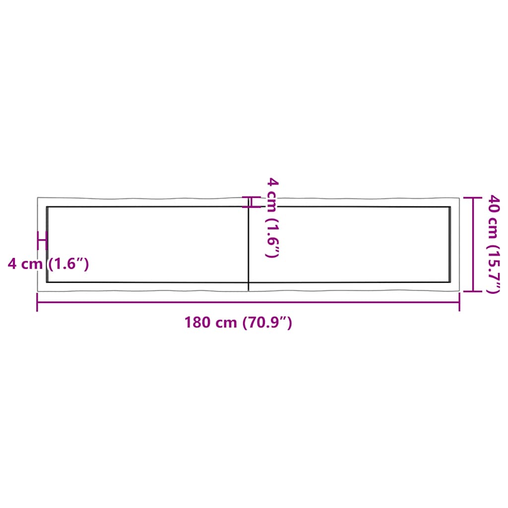 vidaXL Tischplatte 180x40x(2-6) cm Massivholz Behandelt Baumkante