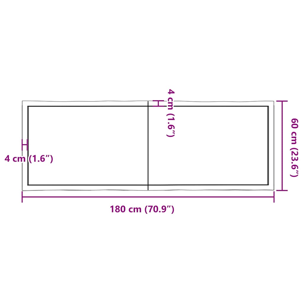 vidaXL Plateau de table 180x60x(2-6) cm Bois massif Traité Bords naturels