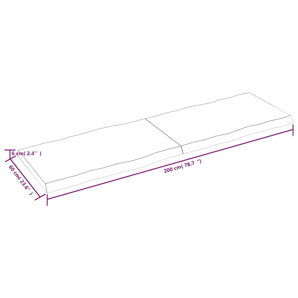 vidaXL Tischplatte 200x60x(2-6) cm Massivholz Behandelt Baumkante