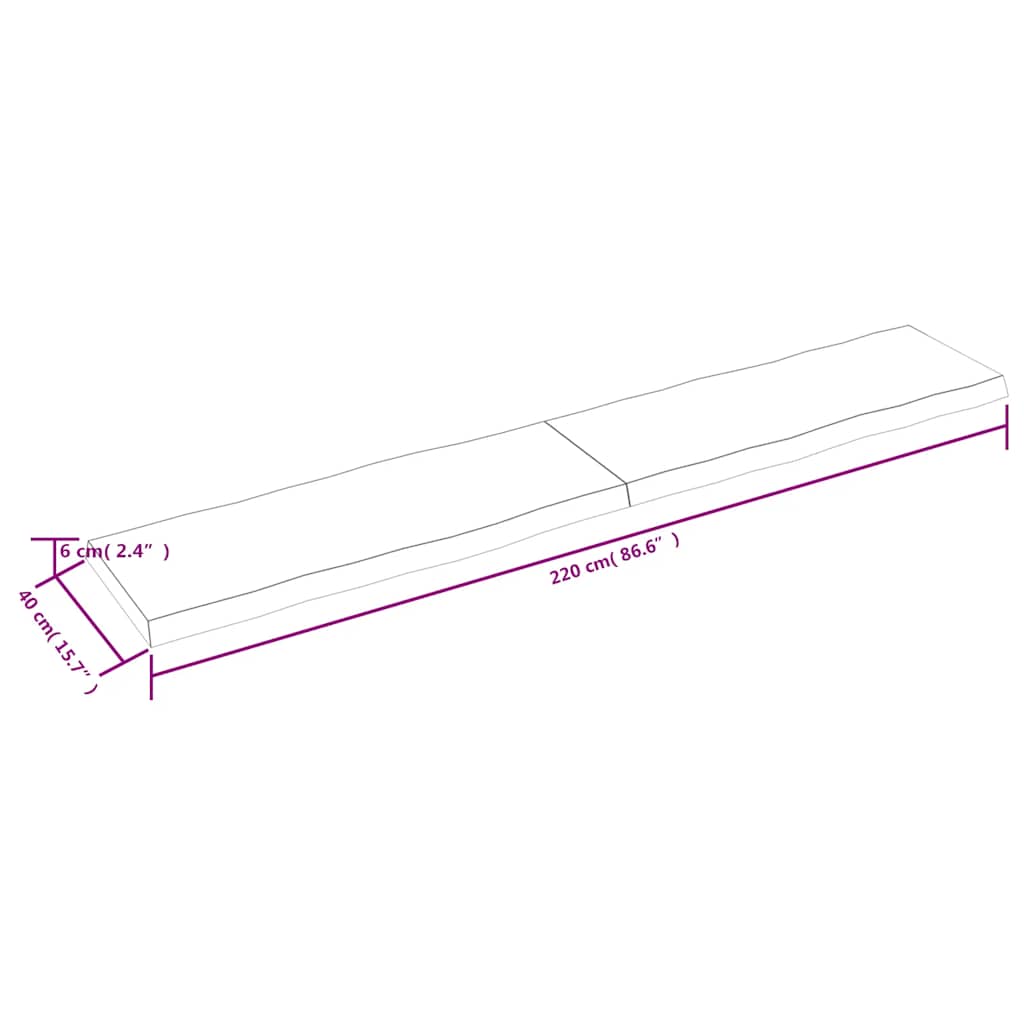 vidaXL Tischplatte 220x40x(2-6) cm Massivholz Behandelt Baumkante