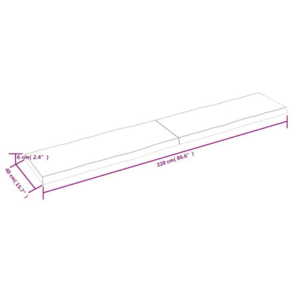 vidaXL Tischplatte 220x40x(2-6) cm Massivholz Behandelt Baumkante