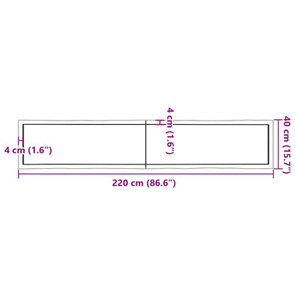 vidaXL Tischplatte 220x40x(2-6) cm Massivholz Behandelt Baumkante