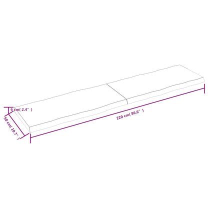 vidaXL Tischplatte 220x50x(2-6) cm Massivholz Behandelt Baumkante