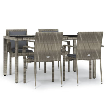 vidaXL Salon de jardin 5 pcs avec coussins Résine tressée Gris