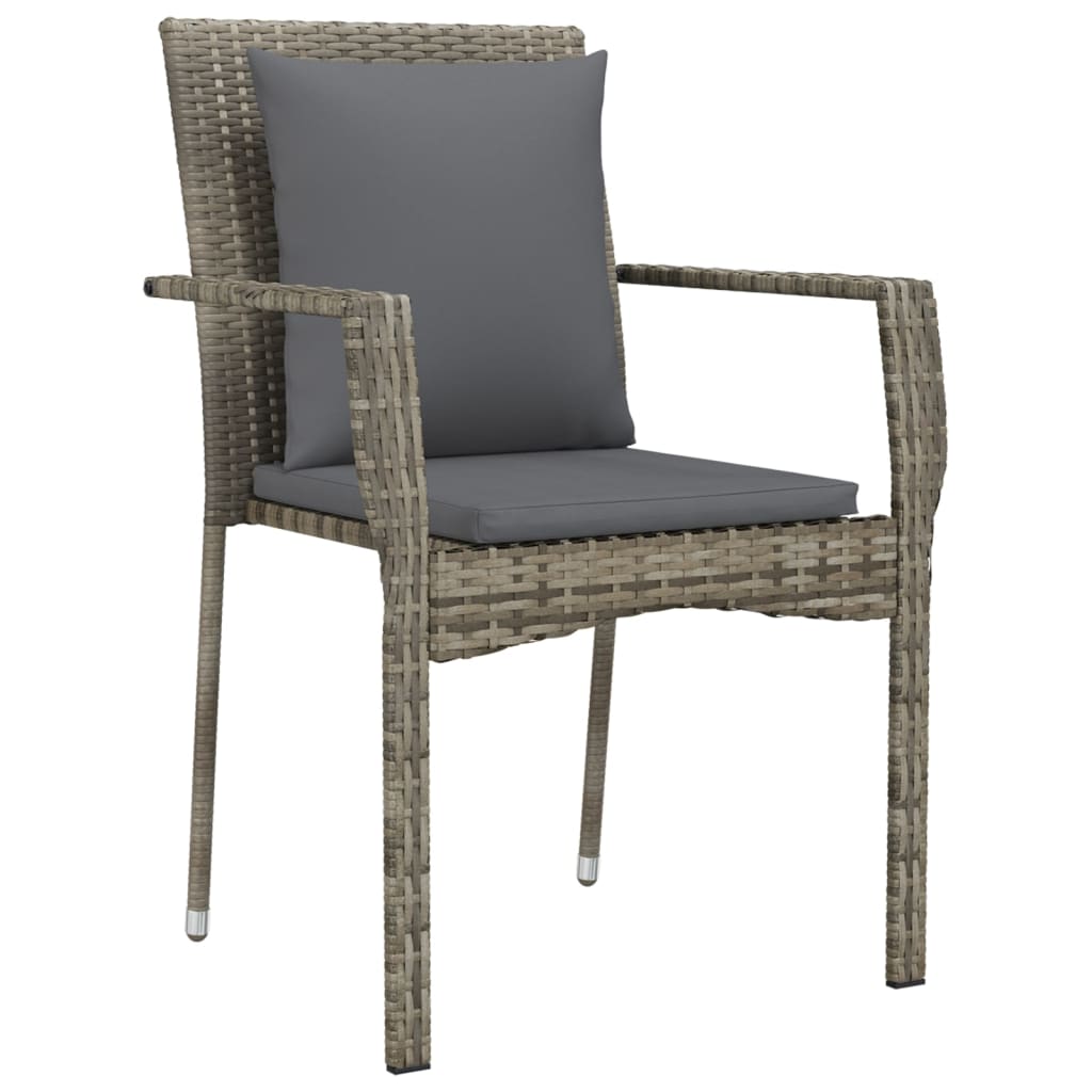 vidaXL 5-tlg. Garten-Essgruppe mit Kissen Grau Poly Rattan