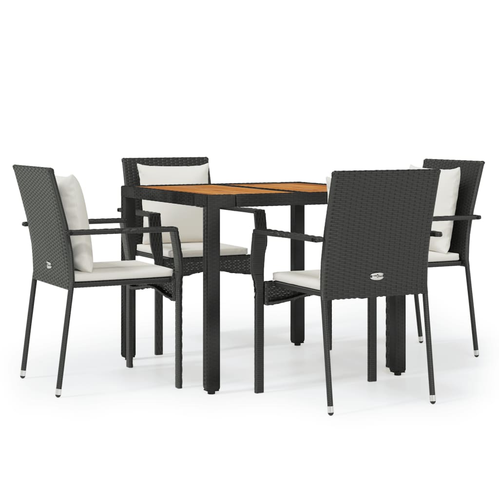 vidaXL 5-tlg. Garten-Essgruppe mit Kissen Schwarz Poly Rattan