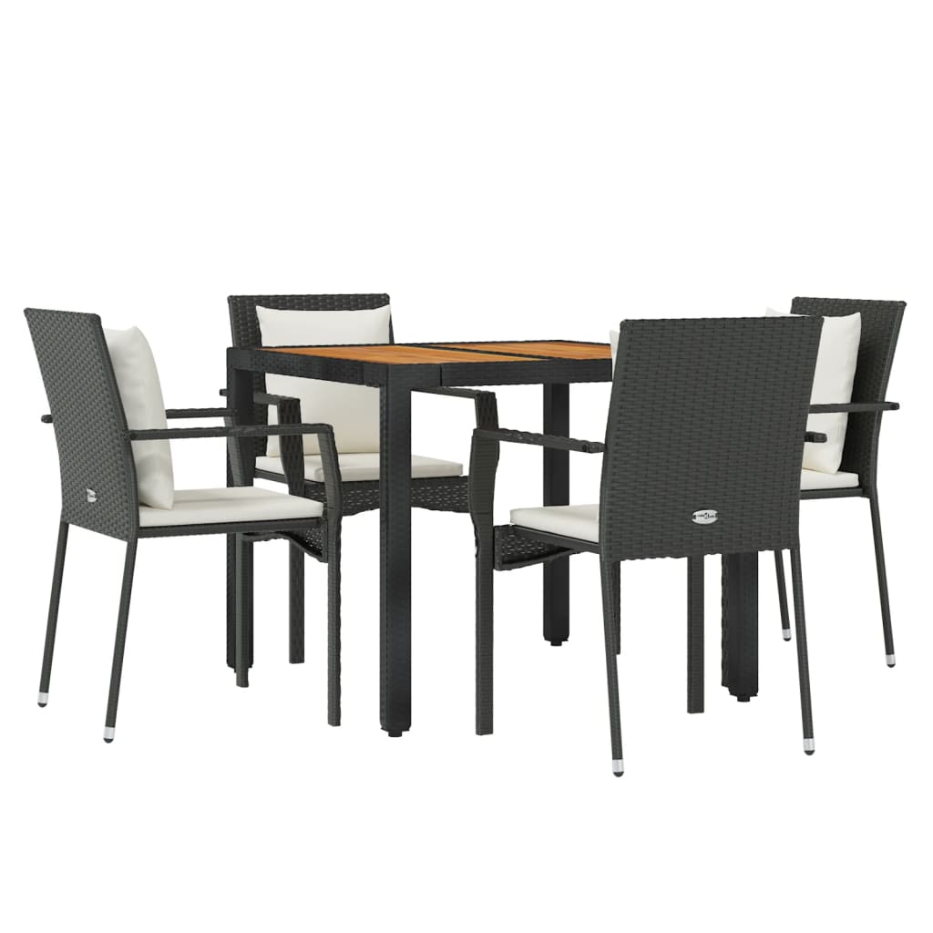 vidaXL 5-tlg. Garten-Essgruppe mit Kissen Schwarz Poly Rattan