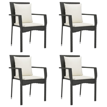 vidaXL 5-tlg. Garten-Essgruppe mit Kissen Schwarz Poly Rattan