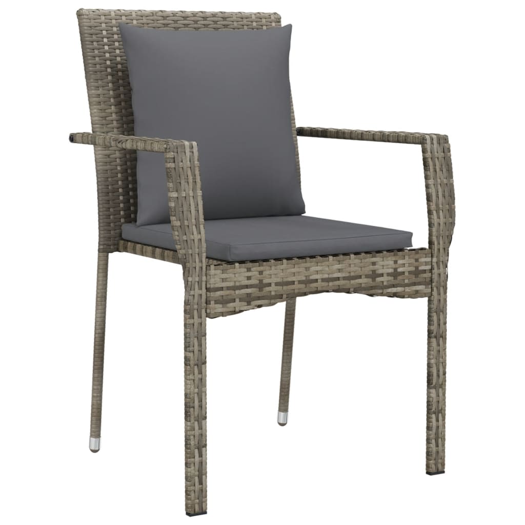 vidaXL 5-tlg. Garten-Essgruppe mit Kissen Grau Poly Rattan