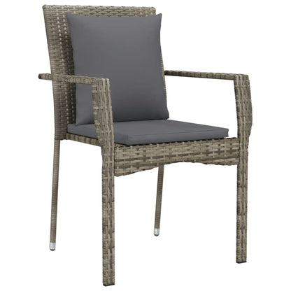 vidaXL 5-tlg. Garten-Essgruppe mit Kissen Grau Poly Rattan