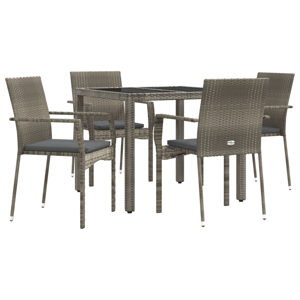 vidaXL 5-tlg. Garten-Essgruppe mit Kissen Grau Poly Rattan