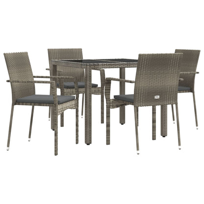 vidaXL 5-tlg. Garten-Essgruppe mit Kissen Grau Poly Rattan