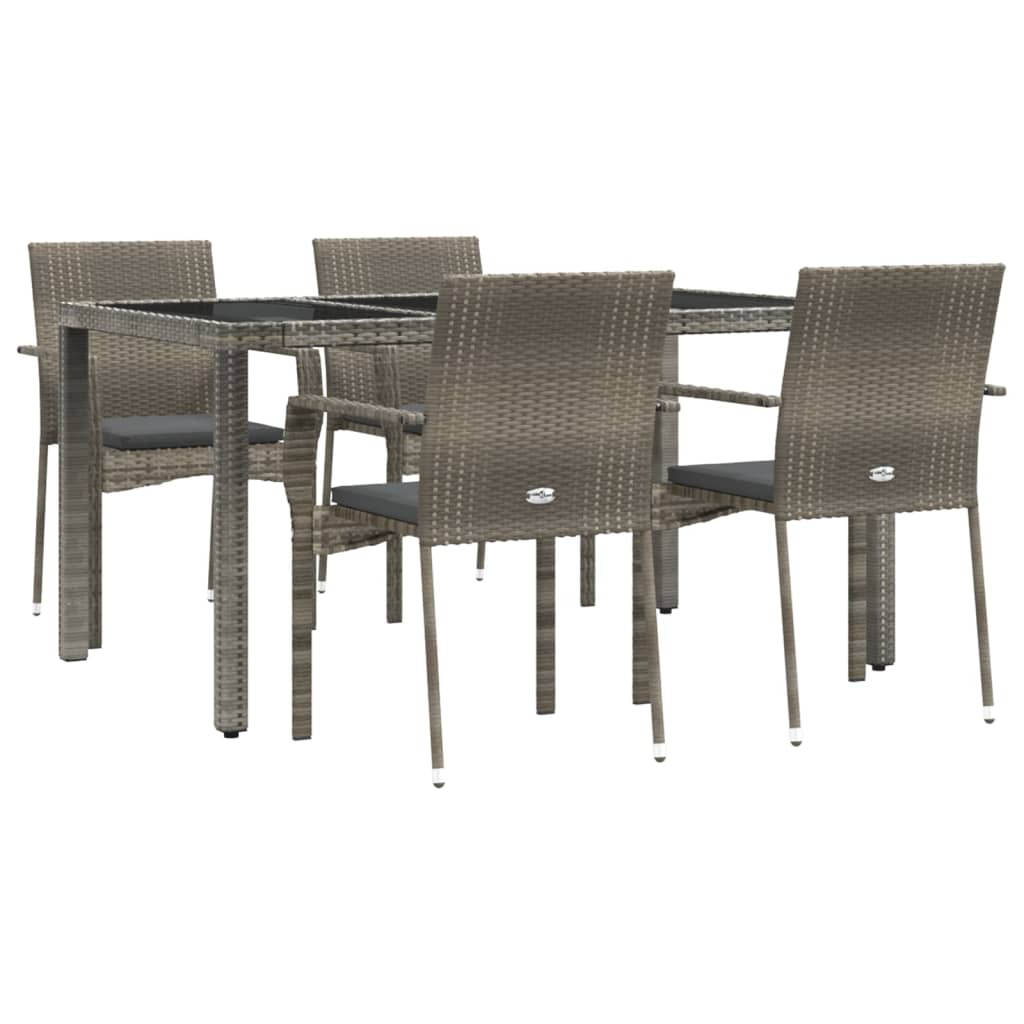vidaXL 5-tlg. Garten-Essgruppe mit Kissen Grau Poly Rattan