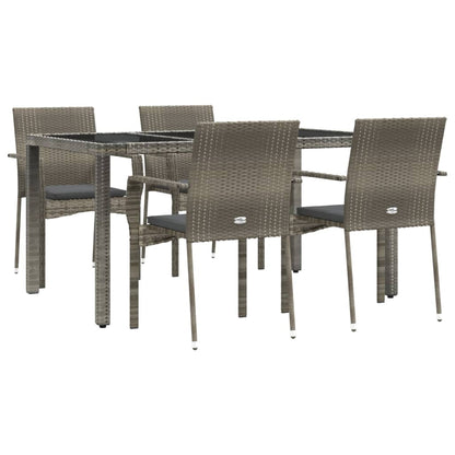 vidaXL 5-tlg. Garten-Essgruppe mit Kissen Grau Poly Rattan