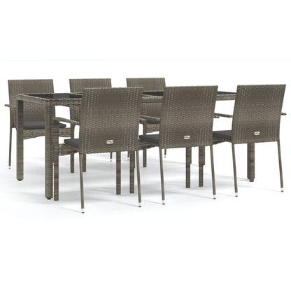 7-tlg. Garten-Essgruppe mit Kissen Grau Poly Rattan