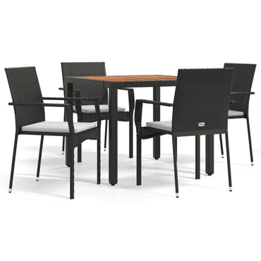 vidaXL 5-tlg. Garten-Essgruppe mit Kissen Schwarz Poly Rattan
