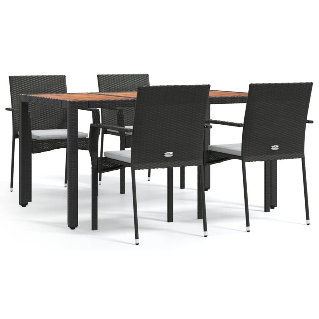 vidaXL 5-tlg. Garten-Essgruppe mit Kissen Schwarz Poly Rattan