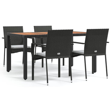 vidaXL 5-tlg. Garten-Essgruppe mit Kissen Schwarz Poly Rattan