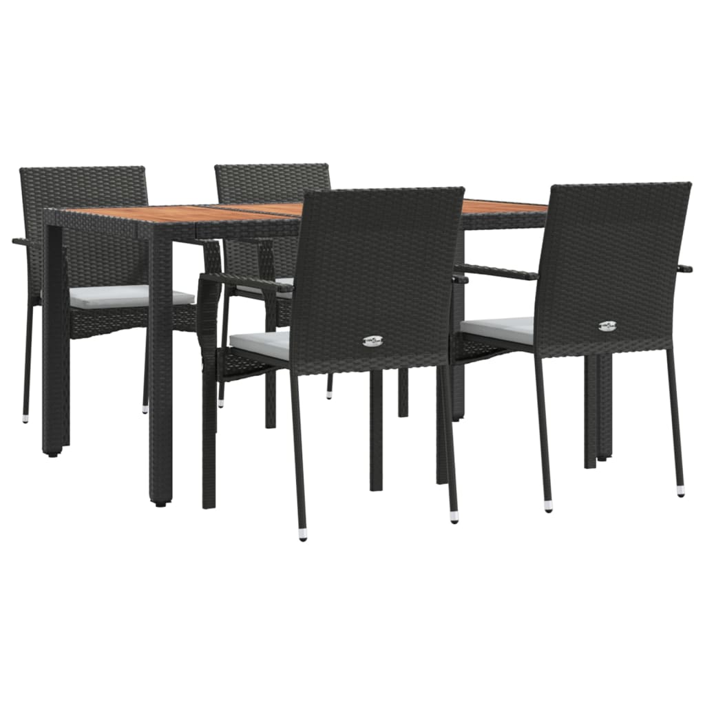 vidaXL 5-tlg. Garten-Essgruppe mit Kissen Schwarz Poly Rattan