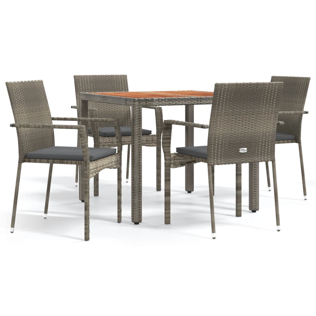 vidaXL 5-tlg. Garten-Essgruppe mit Kissen Grau Poly Rattan