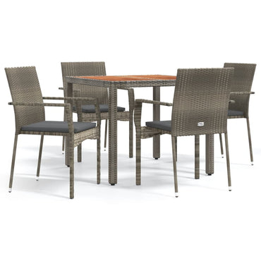 vidaXL 5-tlg. Garten-Essgruppe mit Kissen Grau Poly Rattan