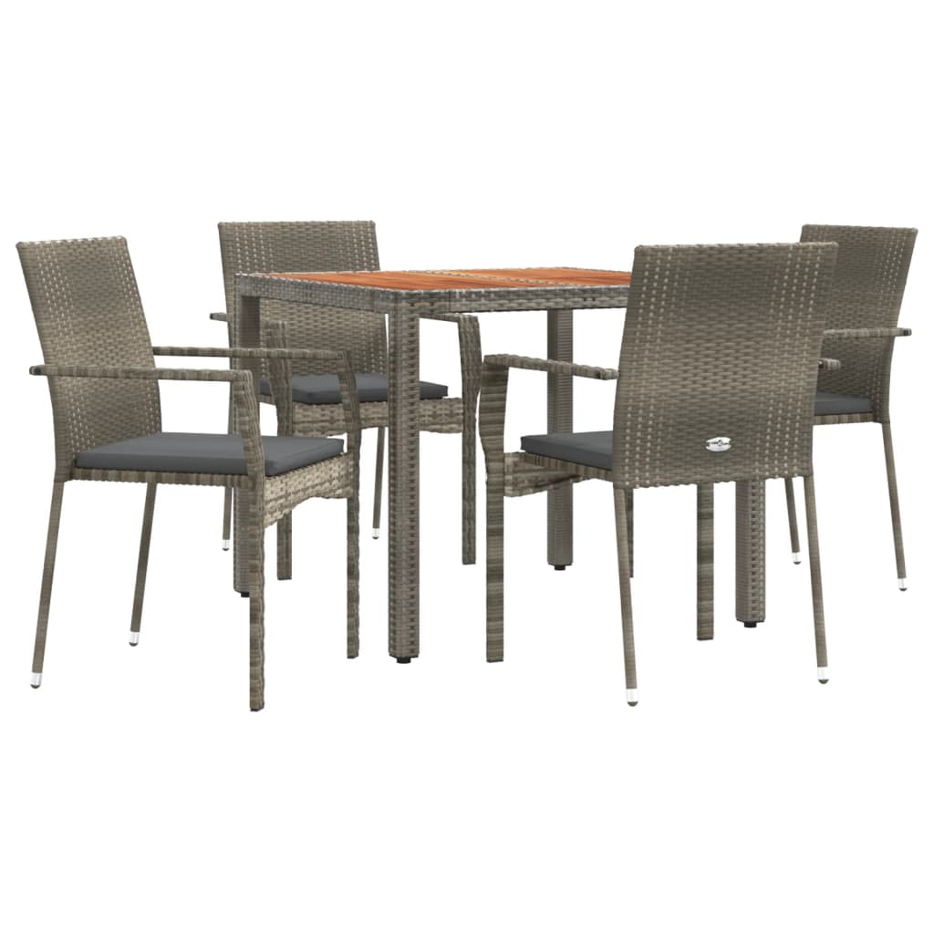 vidaXL 5-tlg. Garten-Essgruppe mit Kissen Grau Poly Rattan