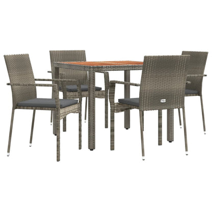 vidaXL 5-tlg. Garten-Essgruppe mit Kissen Grau Poly Rattan